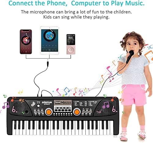 m zimoon Kids Keyboard Piano, 49 Keys Electronic Piano with Microphone Portable Music Keyboard Musical Instrument Piano Birthday Xmas Day Gifts Age for 6+ Years Girls Boys