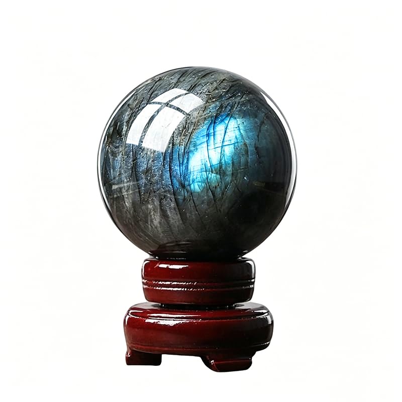 NIBHZ Boule de Cristal de Labradorite avec Support, sphère de Cristaux naturels, Boule de Pierres précieuses, méditation, Sorcellerie, décoration de Maison,80mm