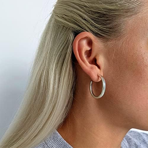 Silverly Women's 925 Sterling Silver 30 mm Flat Square Tube Stud Hoop Earrings