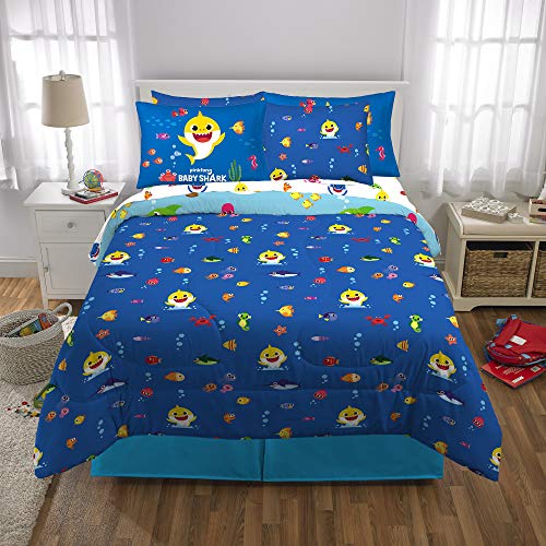 Image of Franco Kids Bedding Super Soft Comforter and Sheet Set with Sham, 7 Piece Full Size, Baby Shark