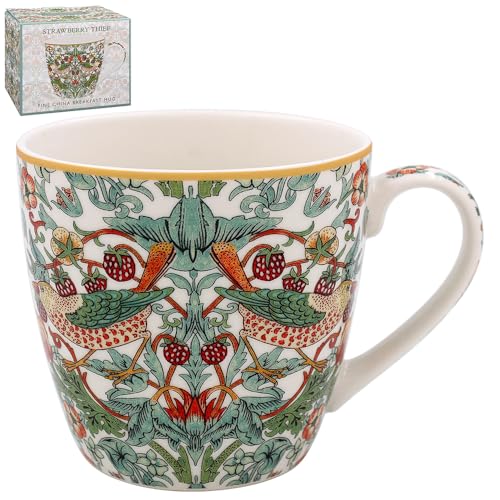 Breakfast Fine China Mug - William Morris' Strawberry Thief (Green) Design