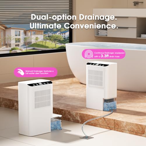 Image of Dehumidifiers for Home, 2000 Sq.Ft Small Dehumidifier with 3.3ft Drain Hose, 2.5L Tank, Timer Sleep Mode, Portable Dehumidifier for Basement, Bedroom, Bathroom (Pearl White)