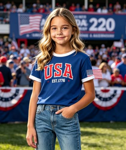 Image of Kids 250th Anniversary USA Shirts Boys Girls USA Shirt 4th of July Outfits Cute Patriotic Top