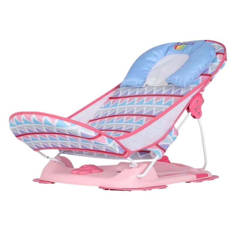 Image of Steelbird Foldable Baby Bather | Baby Bath Chair Seat with 3-Position Recline | Soft Mesh Support | Comfortable & Safe Bathing | Anti-Slip Design | Infant Bathing Chair for Newborns & Toddlers (Pink)