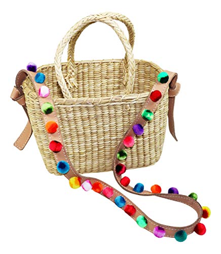 Nannacay Fidji Pom Pom Strap Woven Basket Purse (Natural)
