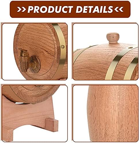 Miniatura 7 de GOTOTOP Barriles de roble de 3 litros, dispensador de vino de madera de roble vintage para almacenar whisky, cerveza, vino, bourbon, tequila, ron