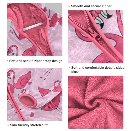 OTVEE Two Pink Flamingos Valentine Kids Hoodie Jacket Fall Spring Full Zip Warm Outwear Coat3