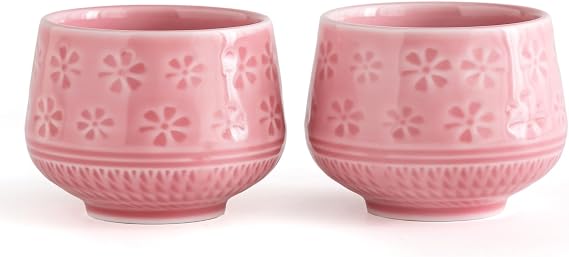 Ceramic Arts Traditional Japanese Tea Cups, Matcha Tea Cup 240ml with Cherry Blossom Design, Handcrafted Japanese Style Tea Mug for Matcha Latte Green Tea (pink)