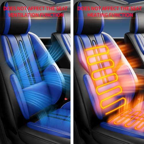 Image of Fit Acadia Car Seat Covers (Only Front 2 Seats) Compatible with GMC Acadia 2007-2024 2025 2026 - Full Coverage Breathable Leather,Airbag Compatible,Waterproof & All-Weather,Black-Blue