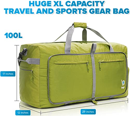 Bago Travel Duffel Bags For Traveling Women & Men - Foldable Weekender Duffle Bag With Shoes Compartment - 100L X-Large Duffle Bag For Travel & Camping - Packable Lightweight Duffle Bags (Green) #TOP2