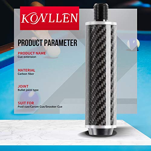 KONLLEN Pool-Queue-Verlängerung mit 3 Stoßstangen, verbesserte Kontrolle, komfortable Haptik, 5,1 cm, 7,6 cm, 10,2 cm, 20,3 cm, 30,8 cm, Kohlefaser, für Mezz Predator Peri Jflowers Fury Pool-Queue