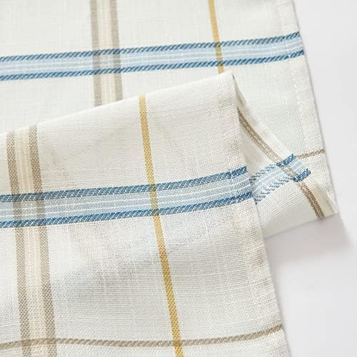 TOPICK Net Kitchen Curtains 36 Inch Drop Blue Buffalo Plaid Voile Short Curtains Gingham Checkered Design Pinstripe Sheer Cafe Curtains Rustic Style for Small Window Basement Cupboard 2 Panels