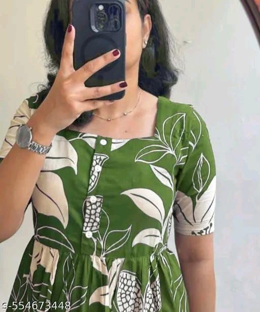 Image of Women's Rayon A-Line Midi Dress, Floral Print, Short Sleeves, Round Neck, Tiered Design