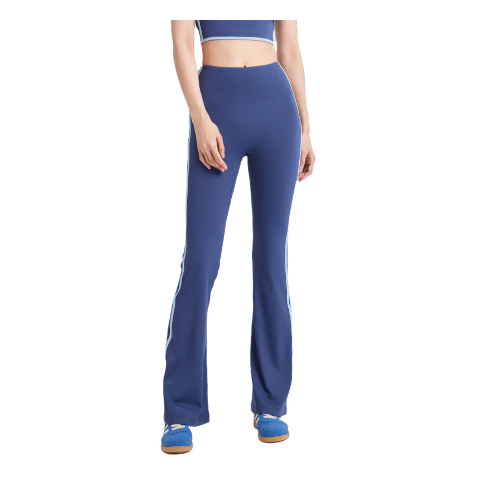 Bootcut Jazzpants damskie spodnie do jogi w paski, z wysoką talią, do biegania, w kolorze brzoskwiniowym, spodnie do fitnessu, w kolorze skóry, rozciągliwe spodnie w kolorze M, niebieskie