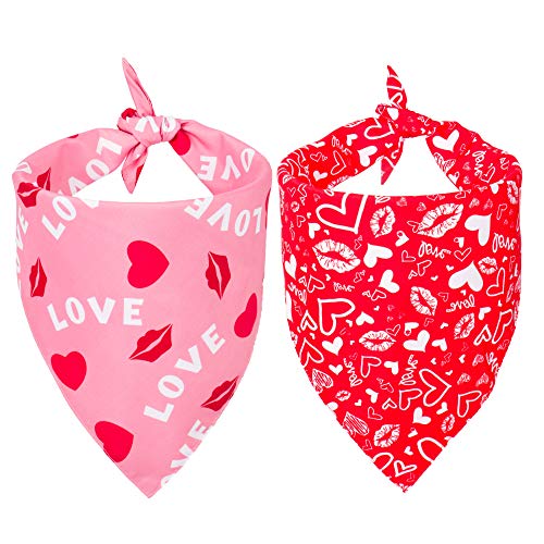 ADOGGYGO Valentine Dog Bandana, Multiple Sizes Offered, Reversible Triangle Dog Scarf Pet Bandana for Medium Large Dogs (Large)