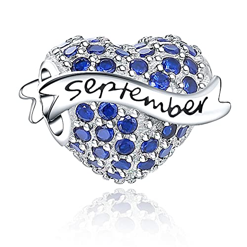 Birthstone Charms 925 Sterling Silver Love Heart Beads Fit Pandora Charms Bracelet, Fit Mother's Day Christmas Birthday Gift