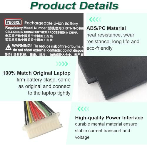 Image of DMKAOLLK 84.08Wh YB06XL 928372-855 928427-272 Battery for HP Spectre X360 Convertible 15-CH011DX 15-CH0XX 15T-CH000 15-CH011NR 15-CH 15T-CH Series 928372-856 928427-271 YB06084XL 11.55V