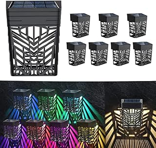 8PCS RGB Solar Lights Outdoor Garden Fence Light Joycabin Waterproof Solar Garden Lights Outdoor Fence Lighting Solar Powered Wall Decorative Lights Garden Lights for Yard Gate Patio(Warm White & RGB)