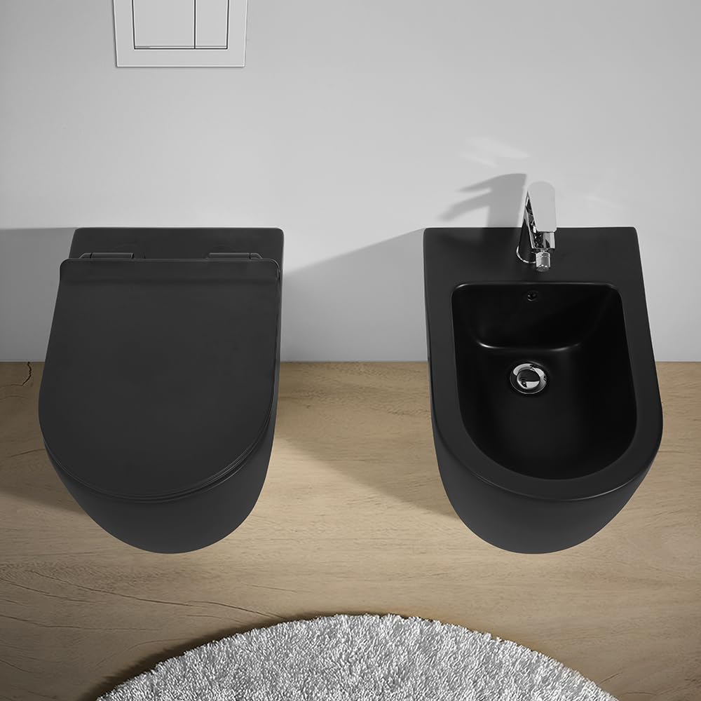 WC Filomuro Ceramica Nero Opaco Scarico Tornado Design Moderno E Igiene Superiore Tokyo