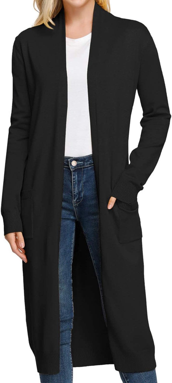 Essential Solid Open Front Maxi Long Knitted Cardigan Sweater for Women