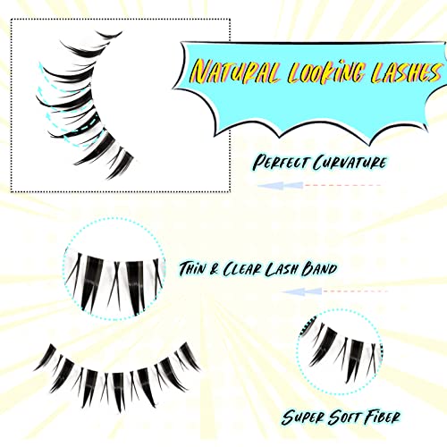 EMEDA Anime Lashes - 10 Pair Transparent Band Reusable Spiky Wispy Volume Fake Eyelashes (07), Black - Image 4