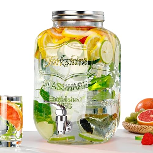 ガラス製ドリンクディスペンサー - ガラス製で漏れ防止の容器に蛇口付き | リキューディスペンサーの蓋,テラス ビュッフェ RV旅行 誕生日 クリスマス 結婚式 ダンス 感謝祭 新年 シャンパン用