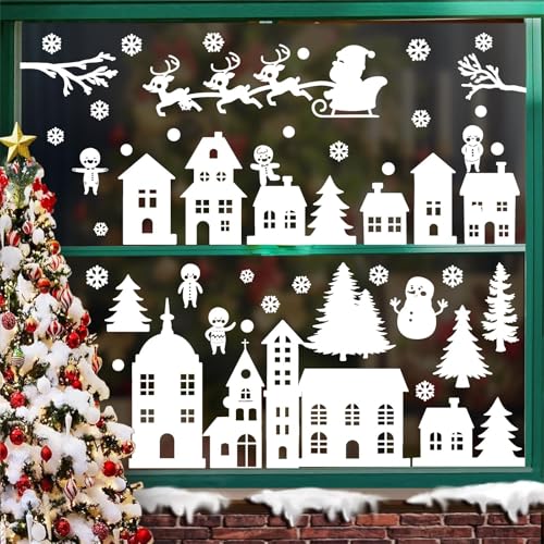 Snow House Wall Stickers - White Vinyl Snowflake & Snowman Decals - Christmas & Winter Themed Window & Wall Stickers