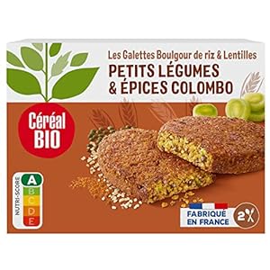 Céréal Bio Galettes Boulgour de Riz & Lentilles, Légumes & Colombo – Végan et Bio – Simple et Rapide à Réchauffer – 200g (2 x 100g) – 197647