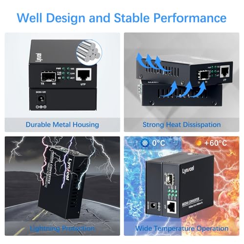 Image of 10G Fiber Media Converter, 10 Gigabit SFP to Ethernet Copper UTP Media Converter, Unmanaged 1x 10G /5G /2.5G /1G /100M RJ45 to 10GBase-X SFP+ Slot, Support 10G SR /LR SFP+ Module