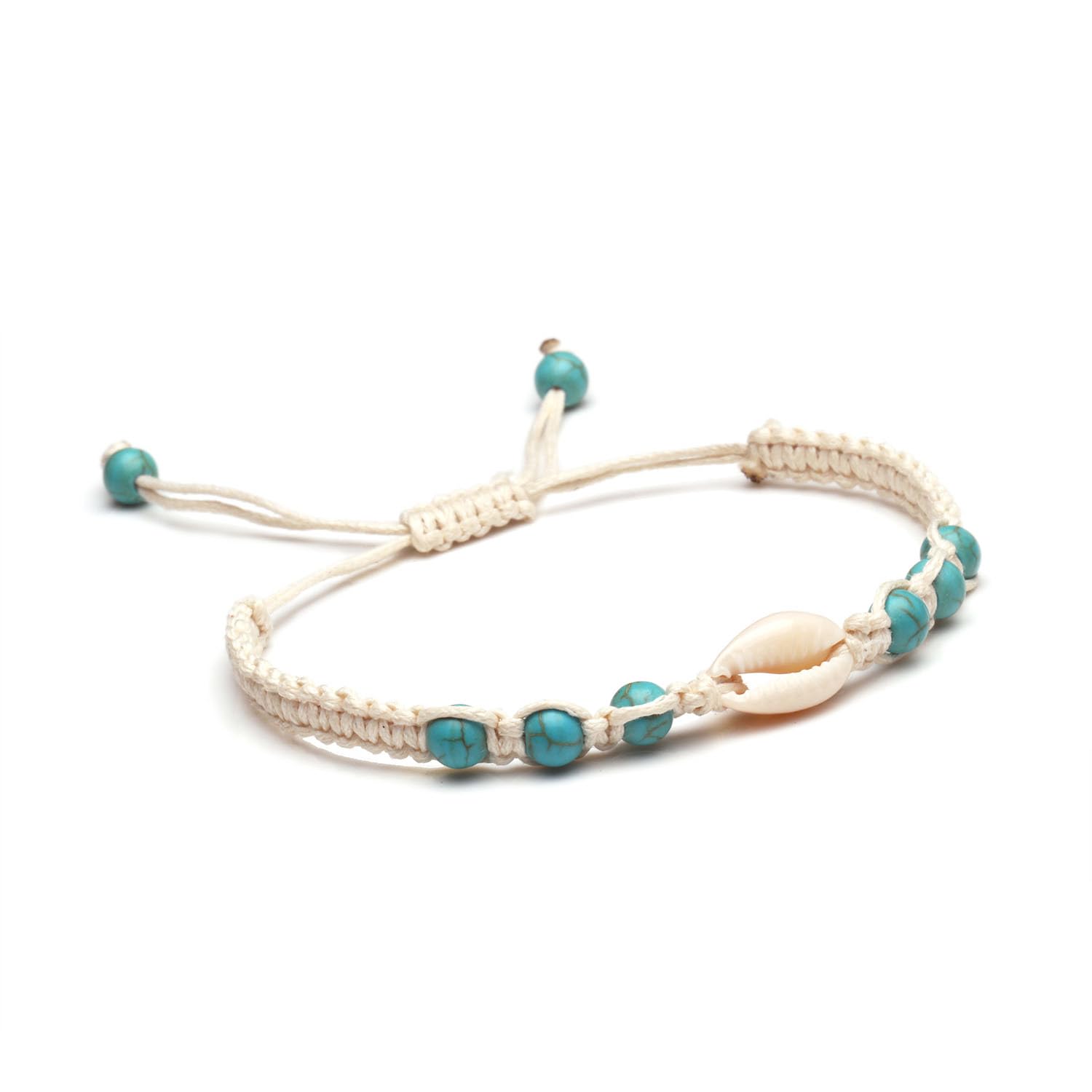 2 sztuki bransoletek w stylu boho, turkusowa, z kamienia naturalnego, ręcznie tkana, regulowana, na lato, hawajską plażę, biżuteria dla dziewcząt i kobiet, einstellbar, Skorupa naturalna i