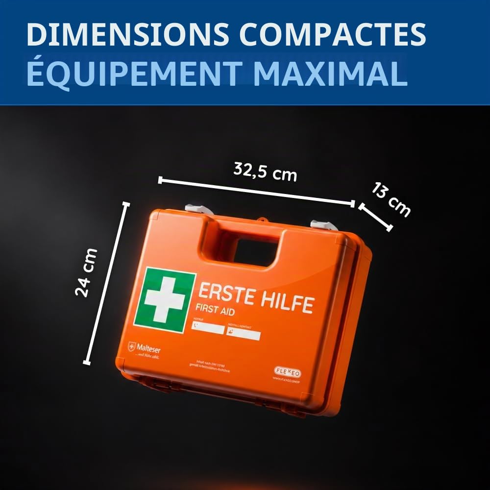 Trousse de premiers secours pour les entreprises DIN 13169 en orange, trousse de premiers secours remplie et avec support mural