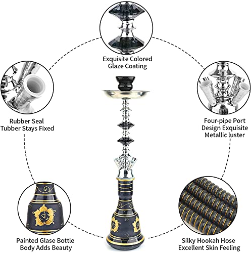 MXLXSL 21,6" 4 Schlauch Shisha Shisha Komplettset, tragbares Glas Shisha Shisha Shisha Set,Gelb – Bild 6