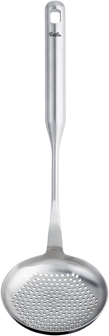 Fissler Essential Skimmer, 18/10 Stainless Steel Cooking Utensil for Draining & Serving, Ergonomic Handle, Dishwasher Safe
