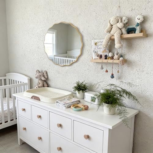 Image of Gold Round Wavy 26 inch Scalloped Farmhouse Nursery Wall Decor Mirror