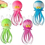Oktopus Wasserbomben, Wiederverwendbar Squeeze Fidget Sensory Wasserspielzeug, Badewannen Badespielzeug für Badewanne Schwimmbad Planschbecken Aquaplay Wasserbahn Wasserspielzeug Outdoor (4 Stück)