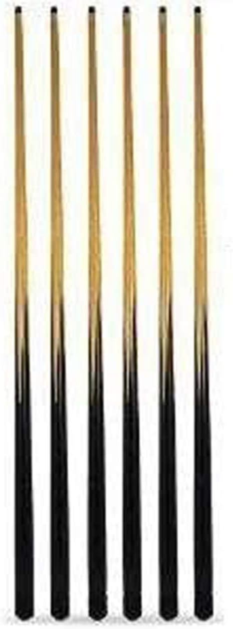 6 x 57" POOL CUES + SPARE TIPS. **