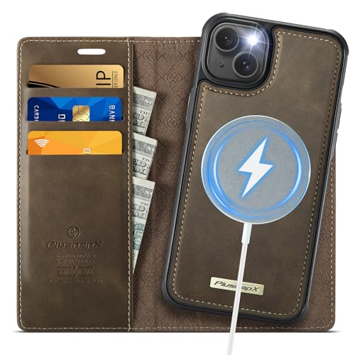 Image of Wallet Case for iPhone 13 Compatible with Magsafe, 2-in-1 PU Leather Flip RFID Blocking Card Holder Stand Shockproof Magnetic Detachable Cover for iPhone 13 Case 6.1 inch, Brown