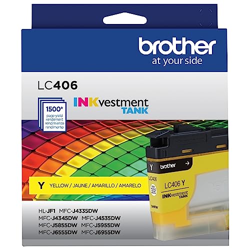 Image of Brother Genuine LC406Y Standard Yield Yellow INKvestment Tank Ink Cartridge