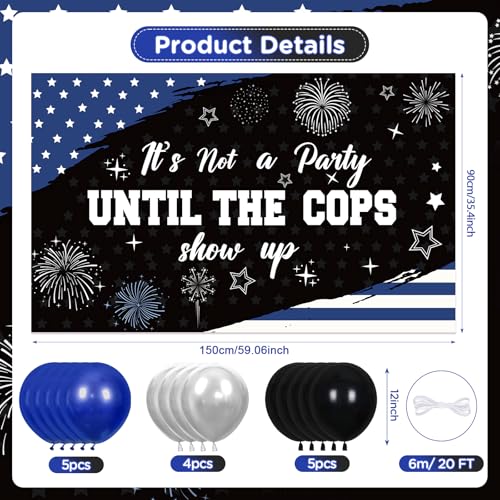 Police Party Decorations It's Not a Party Until The Cops Show Up Banner with 14Pcs Latex Balloons Black White and Blue American Flag Police Theme Party Decor for Police Birthday Grad Retirement Party by TagreSpike - Image 3