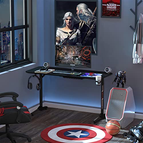 Waleaf Vitesse Gaming Desk 55 Inch, Gaming Computer Desk, Pc Gaming Table, T Shaped Racing Style Professional Gamer Game Station With Full Mouse Pad, Gaming Handle Rack, Cup Holder #TOP1