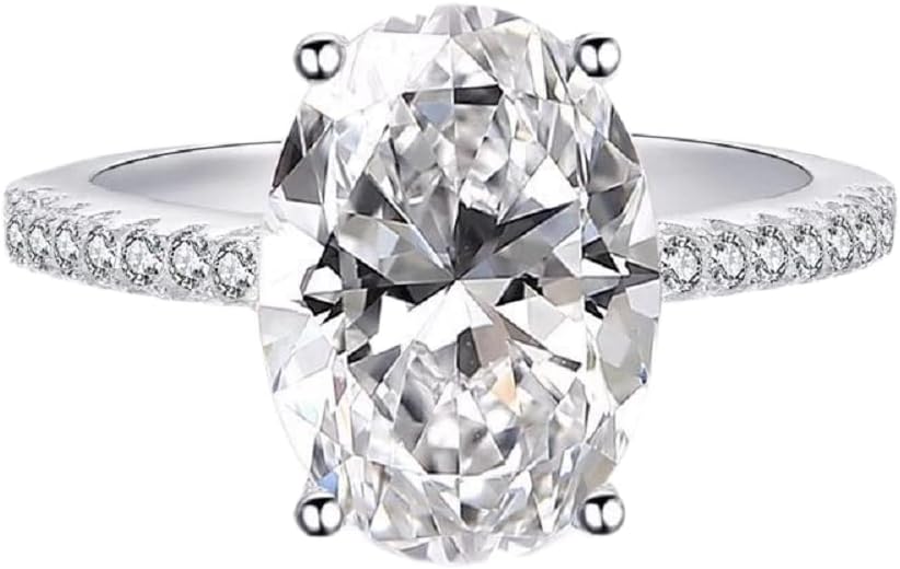 Weishu Classic Promise Ring 925 Sterling Silver Oval Cut 3ct AAA CZ Zircon Engagement Rings for Women Cubic Zirconia Promise Halo Solitaire Engagement Ring Size 6-10 (US Code 7)