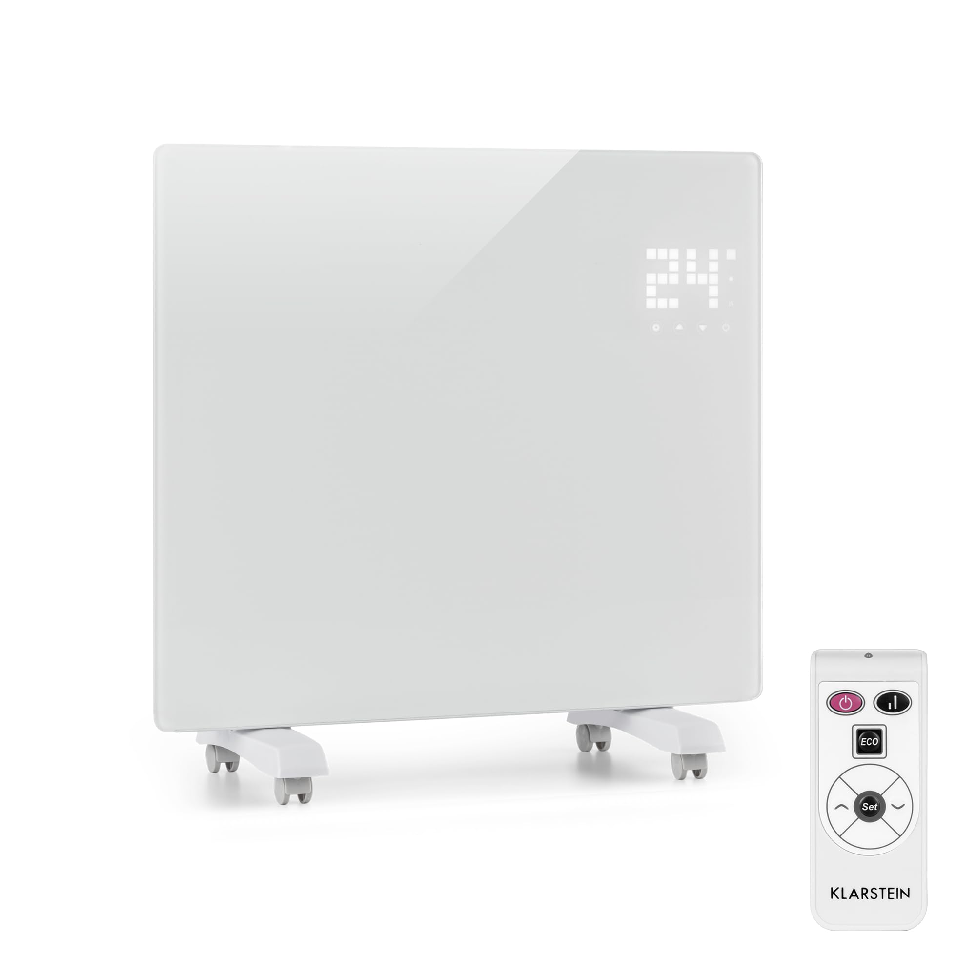 Klarstein Radiadores Bajo Consumo Electricos para Casa, Estufa Electrica de 2000W con Ruedas, Radiador Electrico Silencioso, Portátil y Delgado, Estufas con Panel para Pared, Pantalla y Termostato
