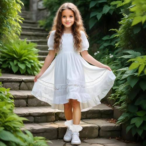 Image of Yolev 3 Pairs Lace Socks for Girls White Ruffle Socks White Crew Cute Frilly Ankle Lettuce Dress Sock Lightweight Cotton Sock