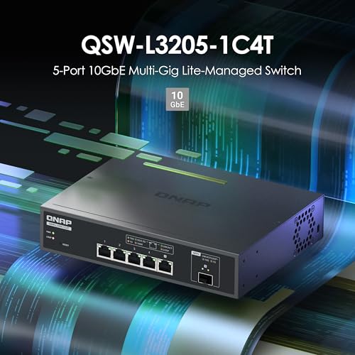 Image of QNAP QSW-L3205-1C4T-US 5-Port Multi-Gig 10GbE Network Switch | Lite-Managed, 4x 10 /5 /2.5 /1G RJ-45, 1x SFP+ /RJ-45 Combo