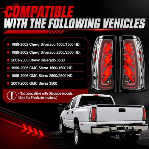 Image of Sequential Led Tail Lights Fit for 1999-2002 Chevy Silverado 1500 /2500,1999-2006 GMC Sierra 1500 /2500 /3500, Starting Animated Dynamic Turn Signal,Brake Light,Reverse Light,Rear Light Assembly, Clear