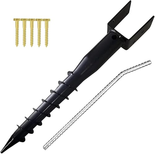 Furnishh Anclaje de tierra sin excavación - Estaca de poste modelo U de 27 pulgadas para buzón y postes de valla, color negro