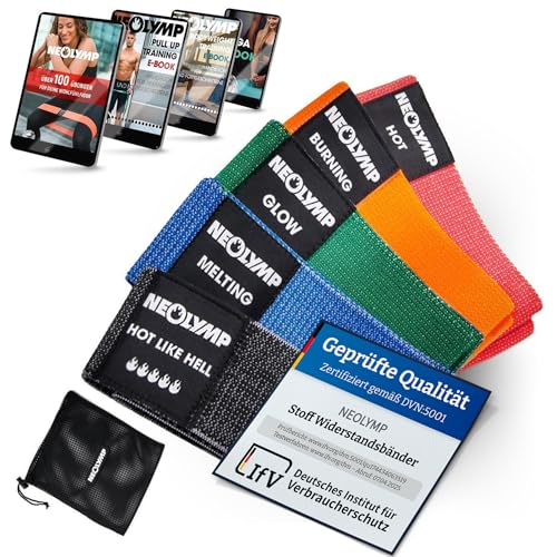 NEOLYMP Kurze Fitnessbänder Stoff mit Fitness Traningsprogramm E-Book -...