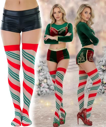Image of ToBeInStyle Women's Novelty Vertical Spiral Striped Thigh High Stockings