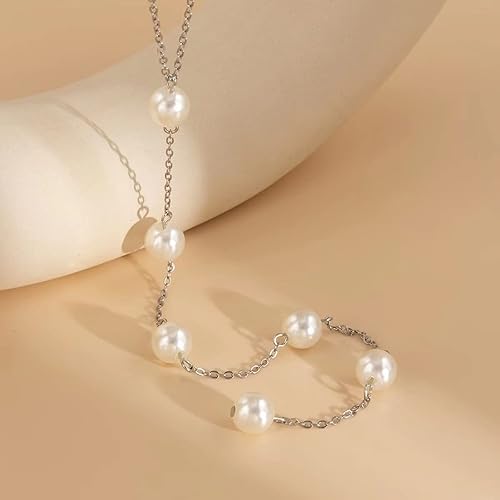 Vista 23 de Artificial Pearl Lariat Necklace Aesthetic Y Necklace for Women Girls Trendy Fashion Jewelry Handmade Wedding Bridal Necklaces Bridesmaid Gifts Gold