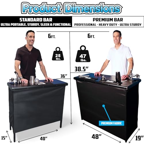 Image of PartyLife NEW & Improved Portable Bar Table w /Folding Legs, 2 Bar Skirts, Heavy-Duty Storage Shelf & Carrying Case - Custom